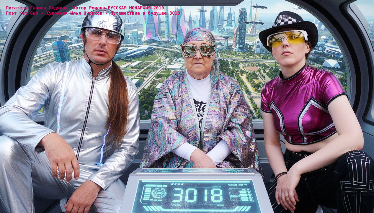 Писатель Ганова Людмила — Автор Романа РУССКАЯ МОНАРХИЯ-2010 путешествует во времени и в других измерениях с Поэтом KET GUN и Художником Ильёй Цуриковым — 2018 — 3018гг